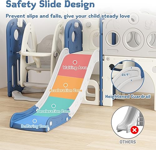 Miniatura 3 de Tobogán, columpio y tobogán para niños pequeños con aro de baloncesto, telescopio para interiores y exteriores, juego de juegos