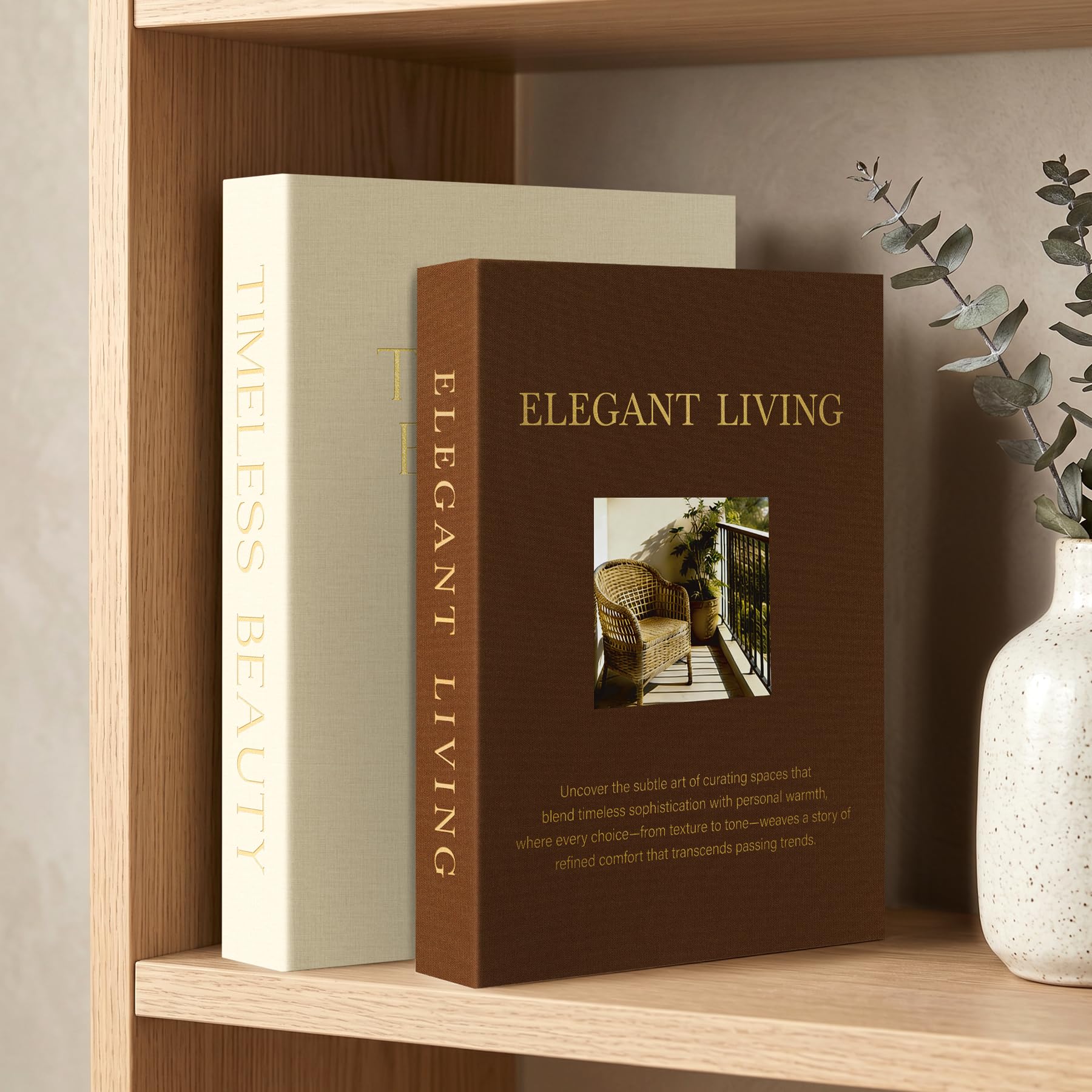 AKONEGE Decorative Books for Home Decoration - Set of 2 Linen Faux/Fake Books for Coffee Table, Bookshelf Decor, Aesthetic & Modern Storage Boxes for Keepsake, Photos, Beige & Brown