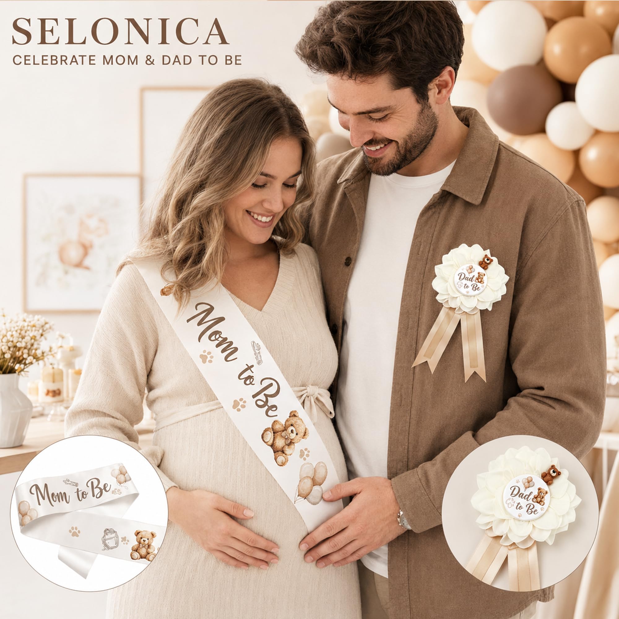 We Can Bearly Wait - Decoraciones de baby shower para niños, suministros de fiesta de oso para baby shower, telón de fondo We Can Bearly Wait, guirnalda de globos, pancarta para mamá y papá para ser