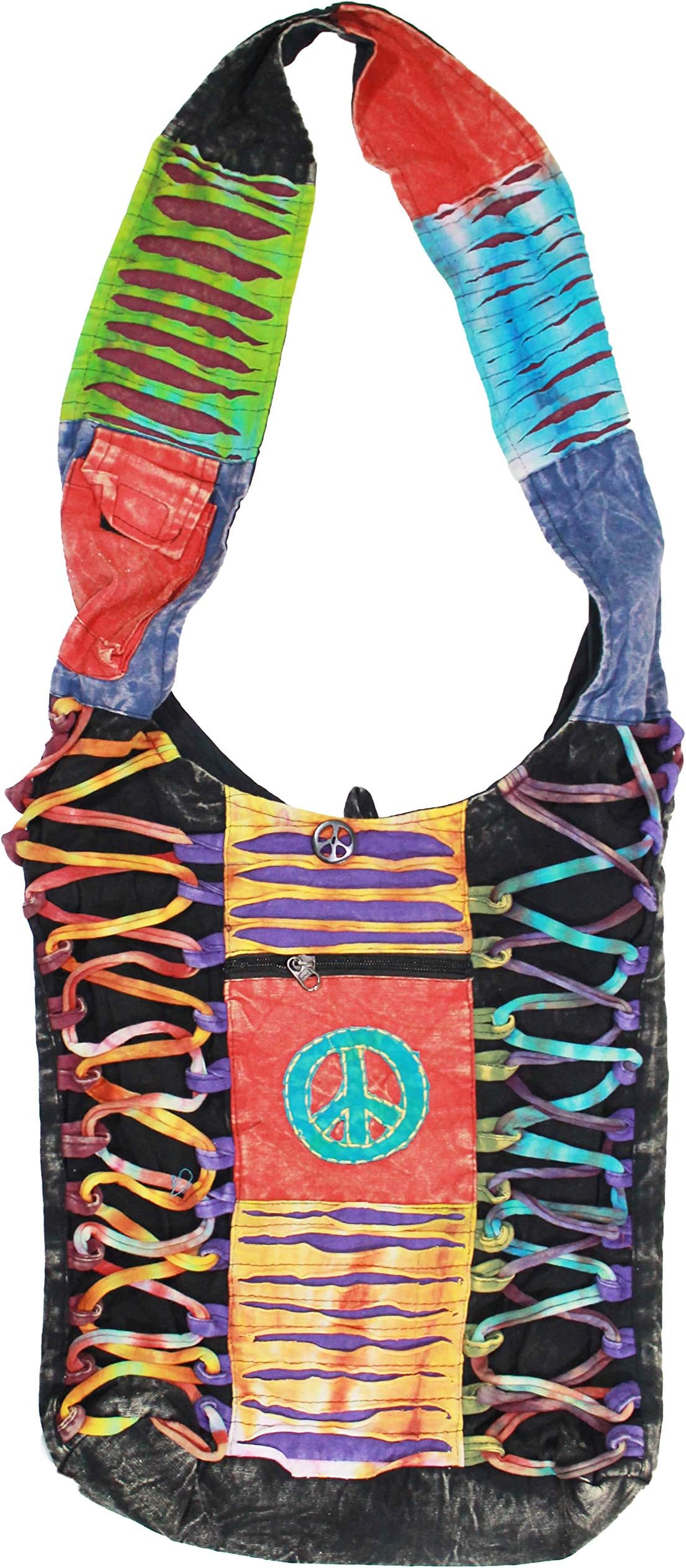 Hobo Bohemian Hippie Cotton Ripped Razor Cut Crossbody Bag Purse Handmade Nepal