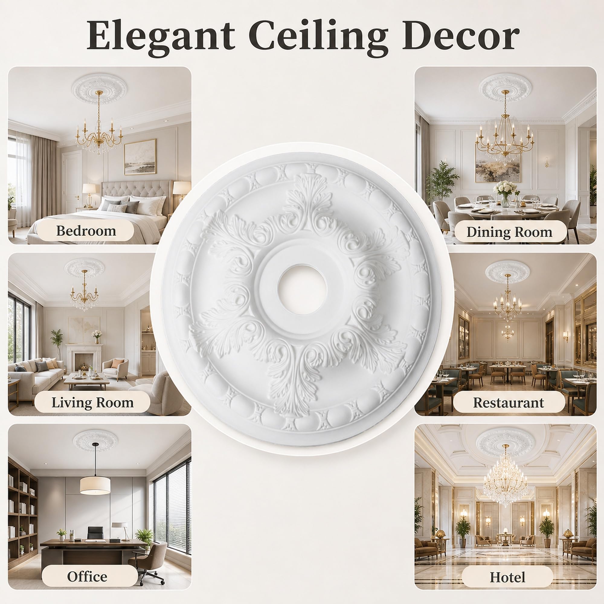 Rosone Decorativo per Lampadario,Medaglione da Soffitto,Piastra Rotonda per Ventilatore A Soffitto,Piastra Copertura Decorativa,Leggero,Stile Europeo,per Casa Soggiorno Ristorante Hotel