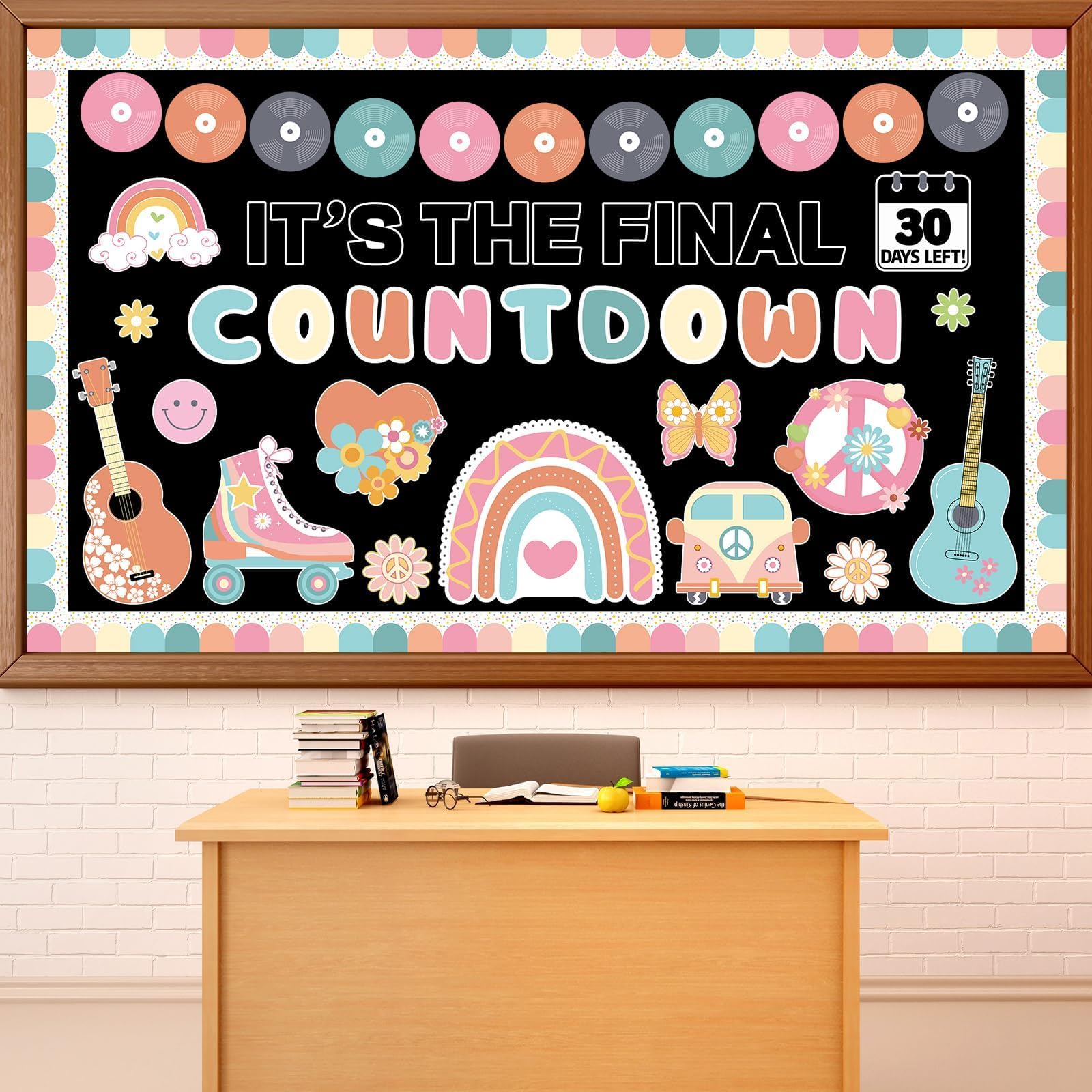 End of Year Bulletin Board Set It’s The Final Countdown to Spring Retro Classroom Decoration Groovy Rainbow Bulletin Board Kit Paper Cutouts for Home