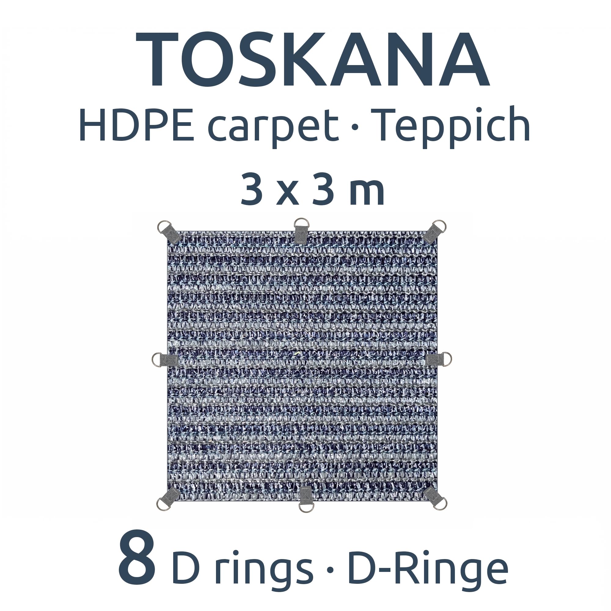 your GEAR Toskana HDPE Vorzeltteppich 300x300cm, Outdoor Teppich wetterfest, atmungsaktiv & vielseitig einsetzbar für Camping, Picknick, Wohnwagen – inkl. Tasche, stabile D-Ringe, Camping Zubehör