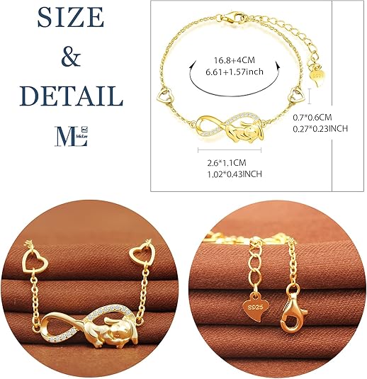 MicLee Bracciale Donna In Argento Sterling 925 Con Simbolo Infinito E Zirconia - Bracciale Gatto E Cuore Cavo - Catena Regolabile