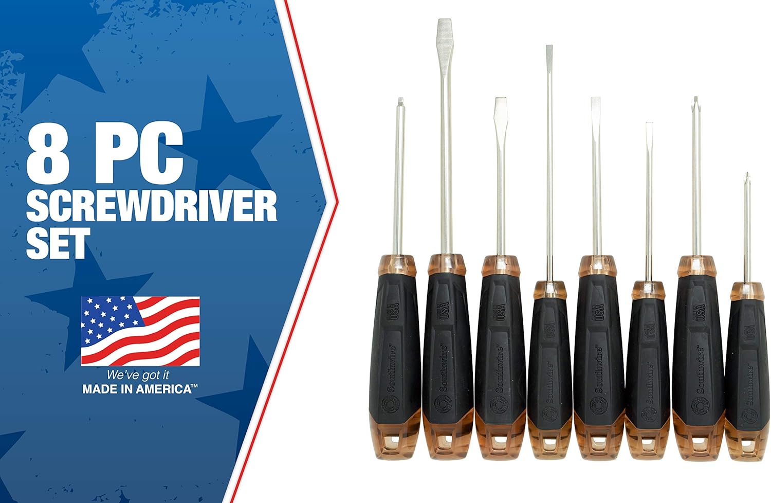 Southwire Screwdriver Set - Comfortable Cushion Grip for Torque & Control - Corrosion Resistant Shanks - Tether Ready Handles - Made in USA - 8-Piece Screwdriver Set