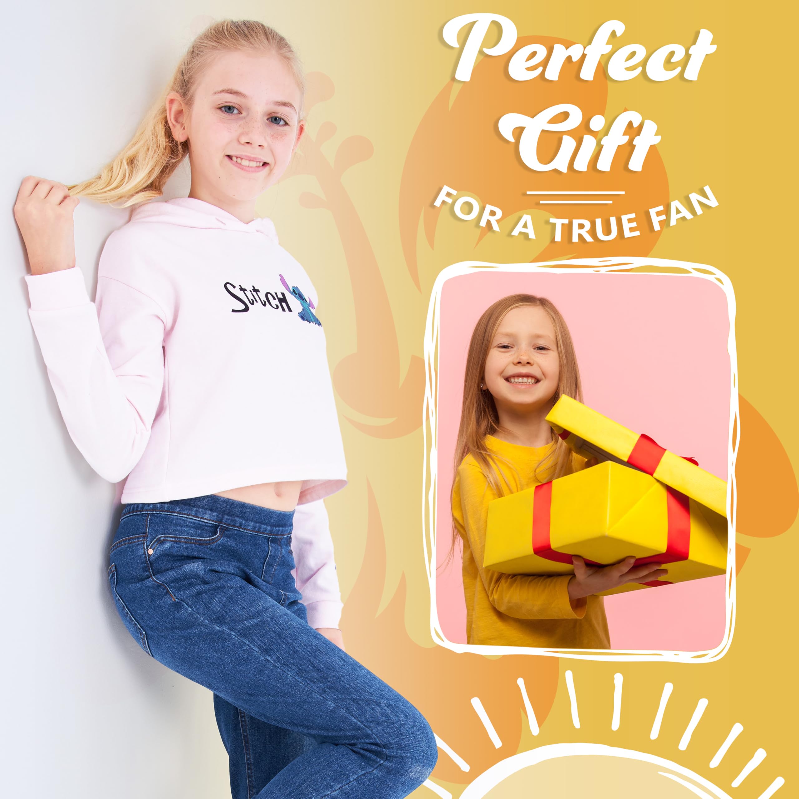 Disney Bluza z kapturem dla dziewczynek, przycięta bluza dla dzieci, prezenty ze ściegiem