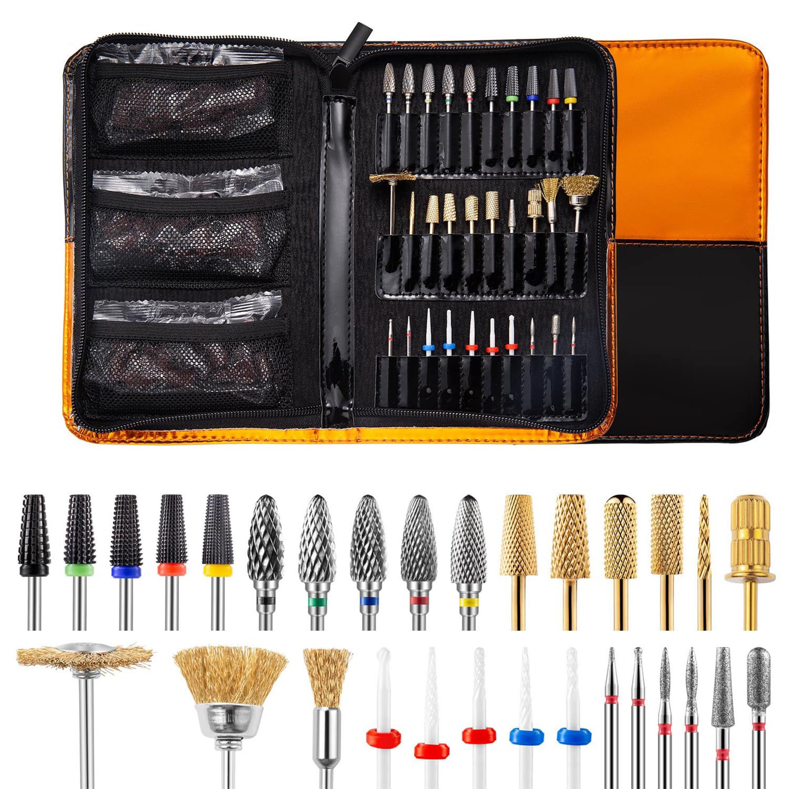 Juego de brocas de uñas de 30 piezas con bolsa de almacenamiento para cutículas de diamante, lima de uñas eléctrica y uñas de gel acrílico de cerámica