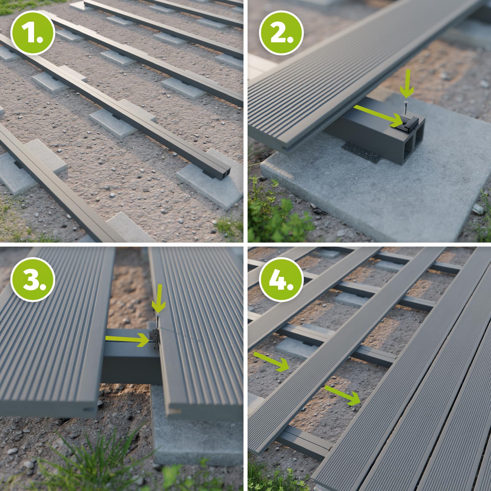 HORI Kuba WPC Terrassendielen Komplettset, Hohlkammer inkl. Unterkonstruktion & Clips, wetterfest, pflegeleicht & UV-beständig Fläche: 10 m² - 320 cm Dielenlänge - Anthrazit