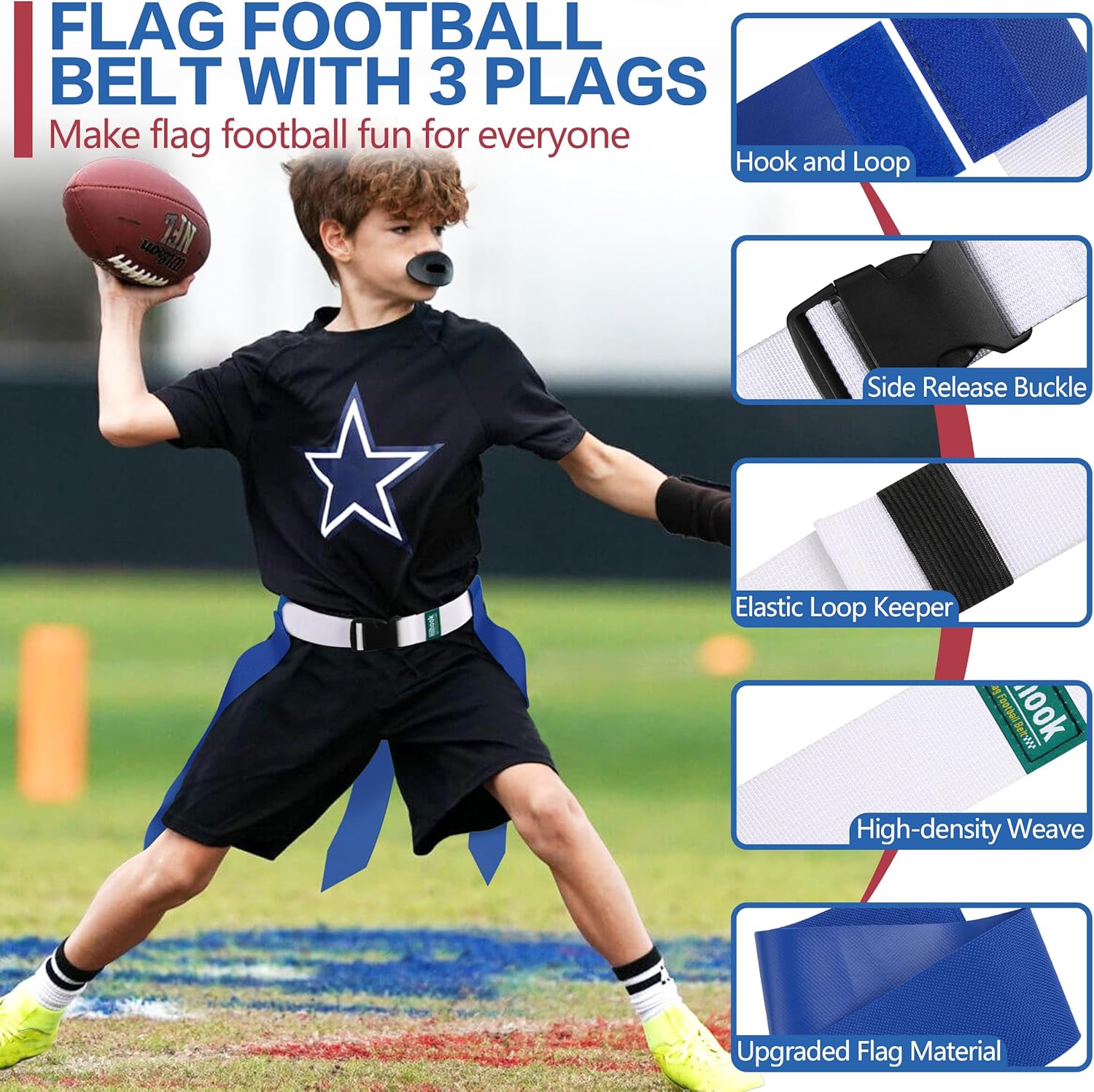 24 Set of Flag Football Belts, Flag Football Set with 3 Flags for Kids Youth and Adults Training Equipment