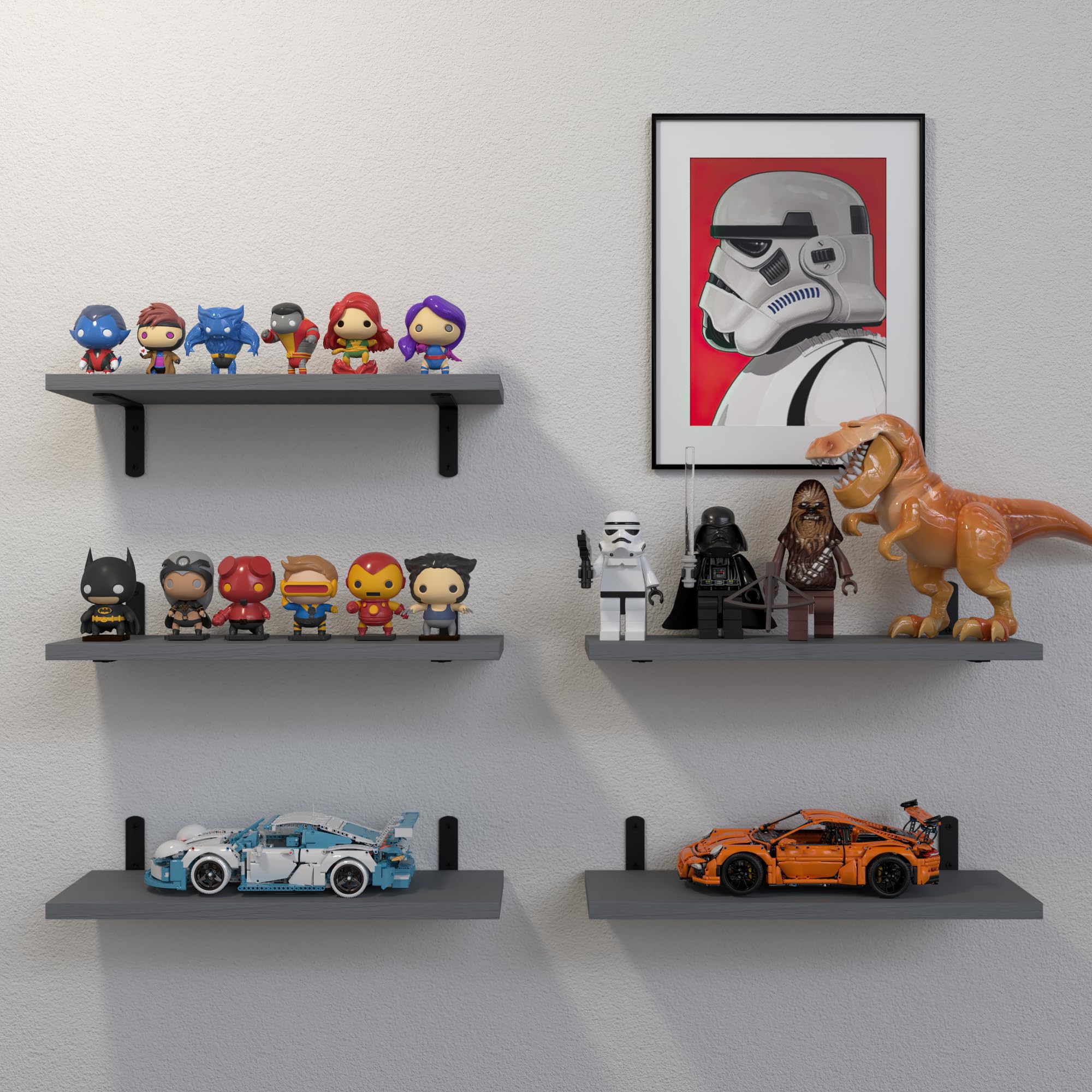 DOLLFIO Floating Shelves, 5 Sets Wall Shelves, Wooden Floating Shelves for Bedroom Wall DÃ©cor, Wall Mounted Floating Bathroom Shelf for Storage, Floating Book Shelf, Living Room â€“ Grey