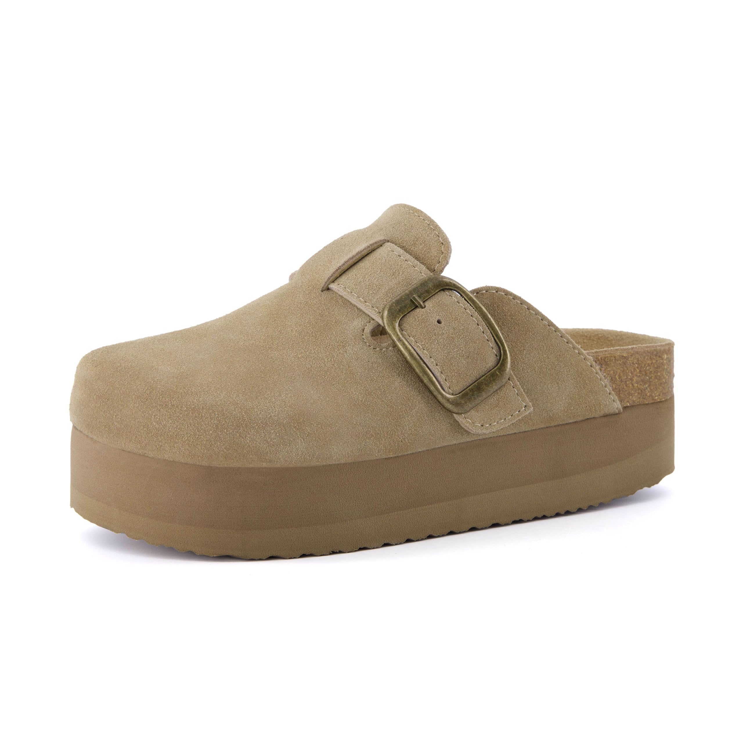 CUSHIONAIRE Women's Granola *Previous Buckle Issue Fixed* Genuine Suede Cork Footbed Platform Clog, +Comfort, Wide Widths Available