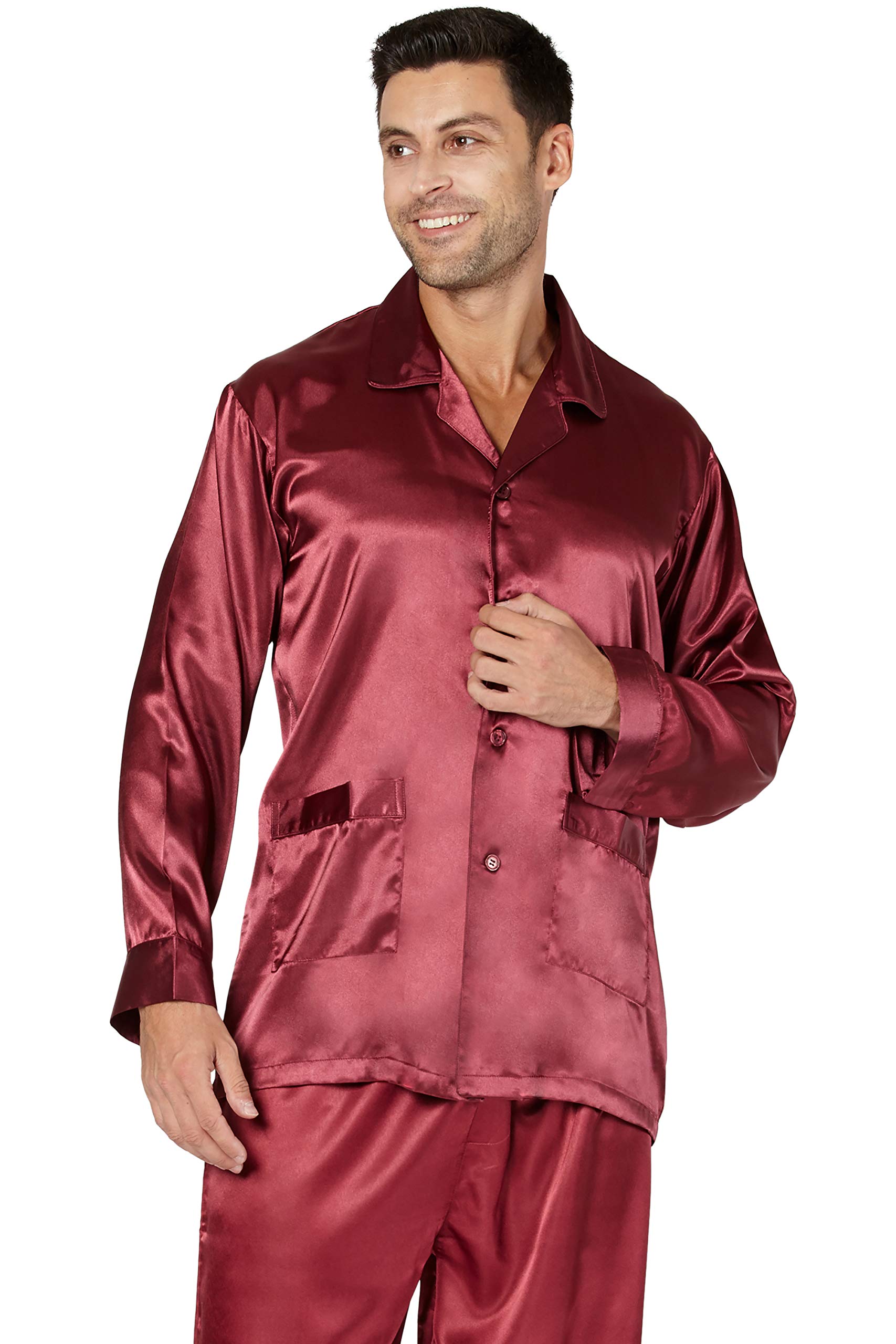 Intimo Men's Satin Pajama Sleep Top with Pockets