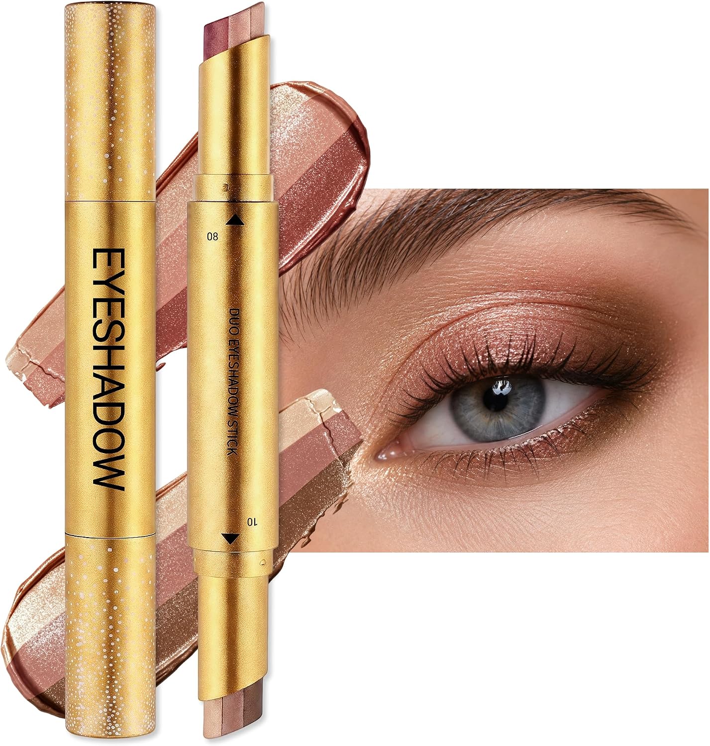 Erinde 3 Colors Glitter Double-Ended Eyeshadow Stick, Matt Cream Eye Shadow