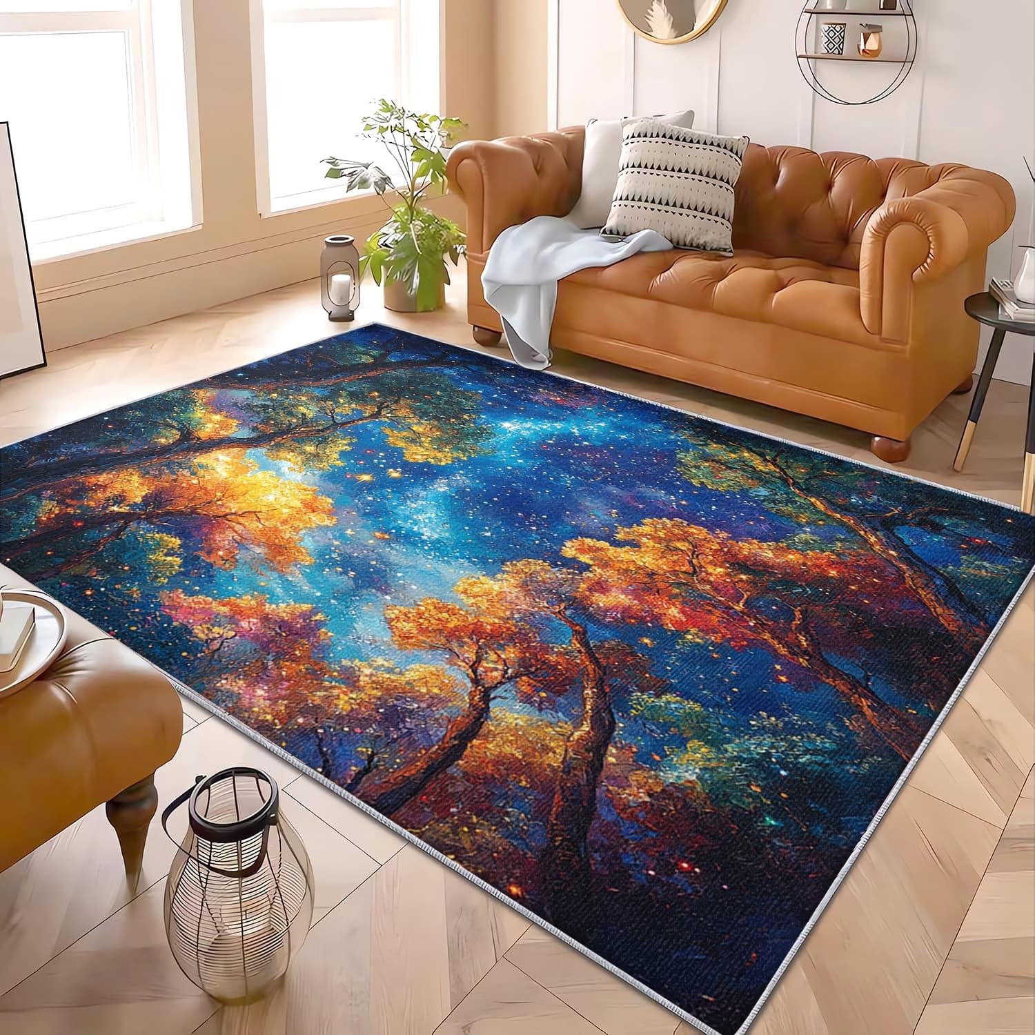 Moderner Maschinenwaschbar Kurzflor Teppich 120x180 cm Weite Sternenhimmel Sterne Super Weich Wohnzimmer Schlafzimmer Teppich MatteBlau TPR Rutschfester Teppiche für Küche, Flur, Esszimmer