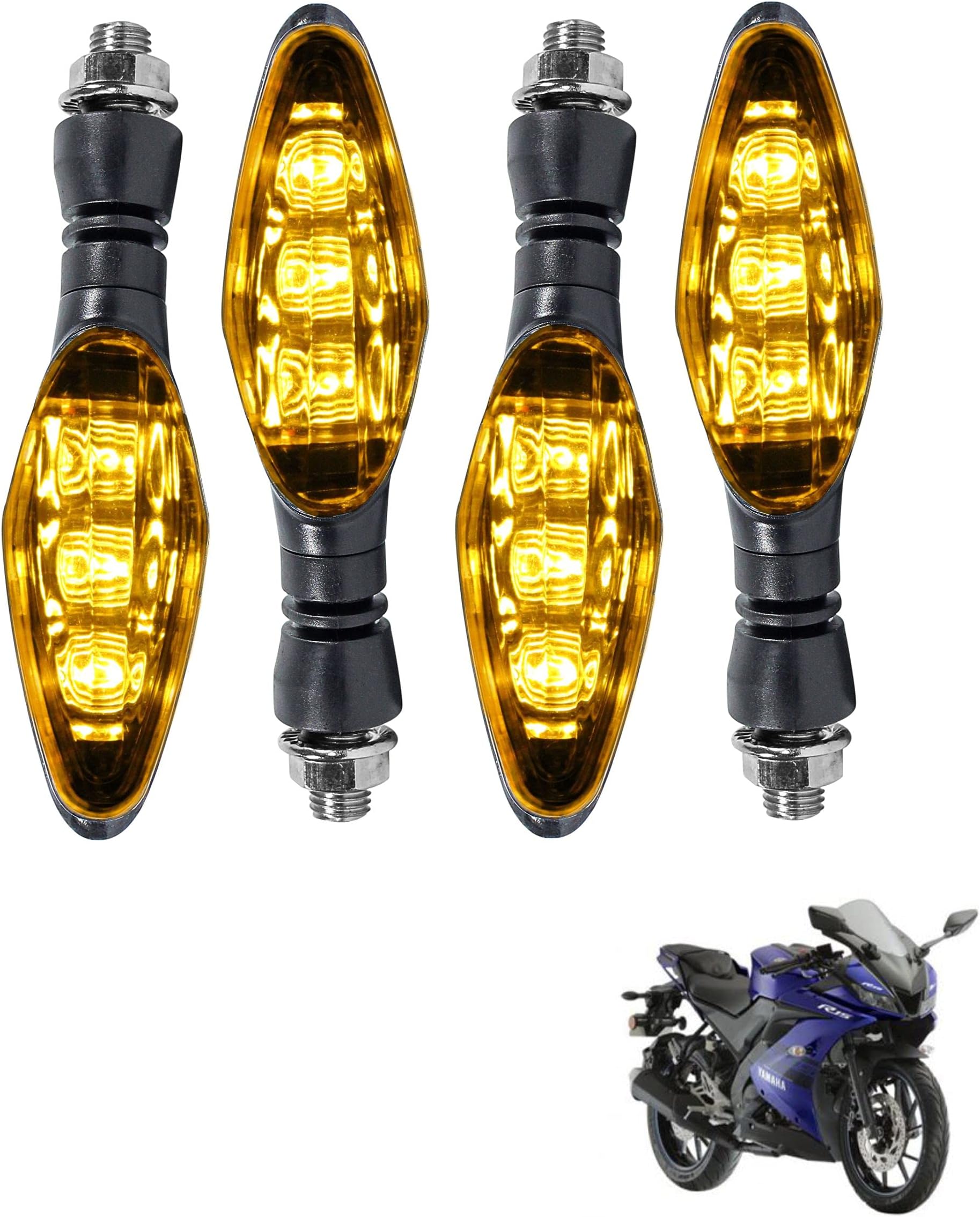 Miwings Universal Motorcycle Bright LED Amber Turn Signal Light Indicator Brake Lamps For Yamaha YZF R15 V3 (4.Pcs Amber Color Indicator)