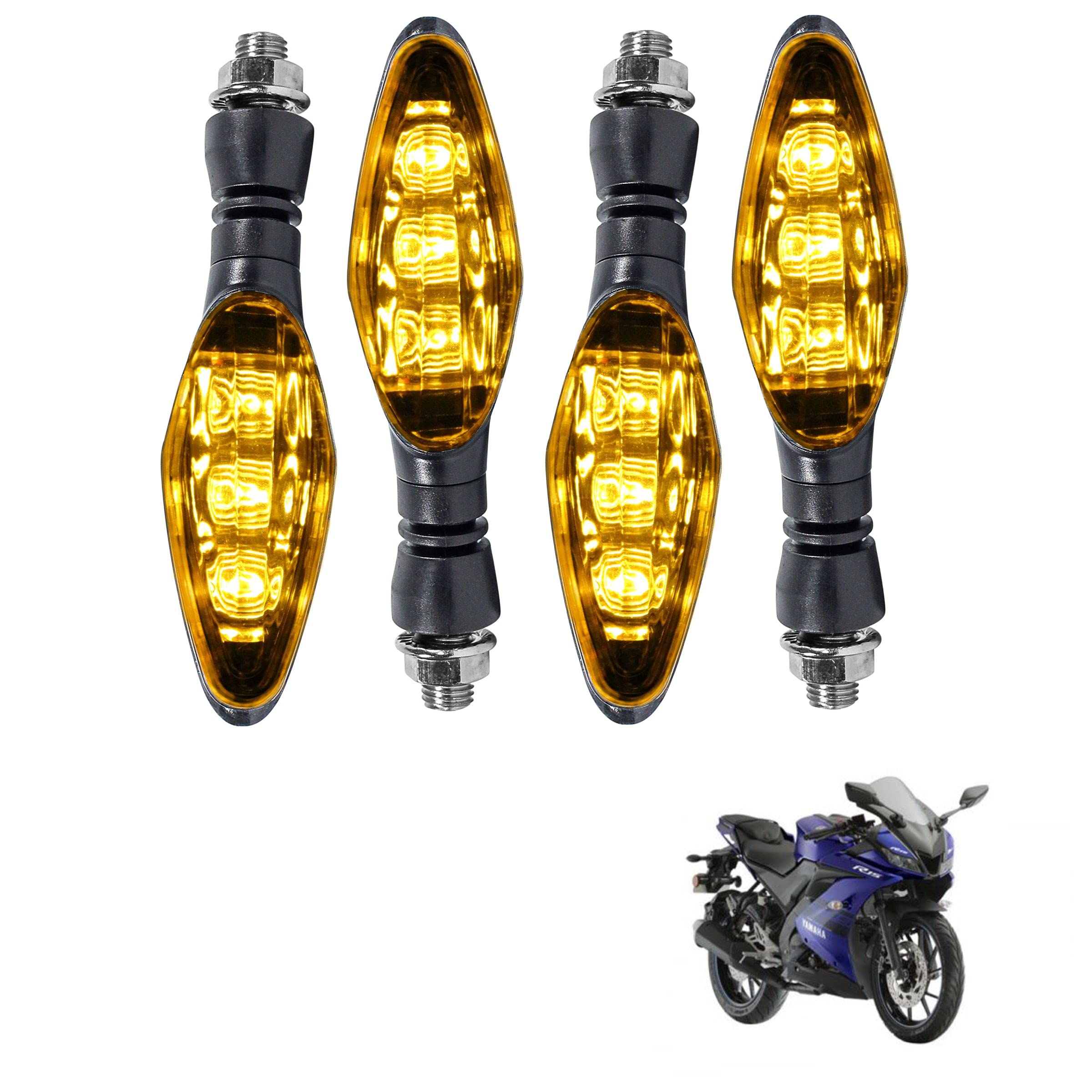 Miwings Universal Motorcycle Bright LED Amber Turn Signal Light Indicator Brake Lamps For Yamaha YZF R15 V3 (4.Pcs Amber Color Indicator)