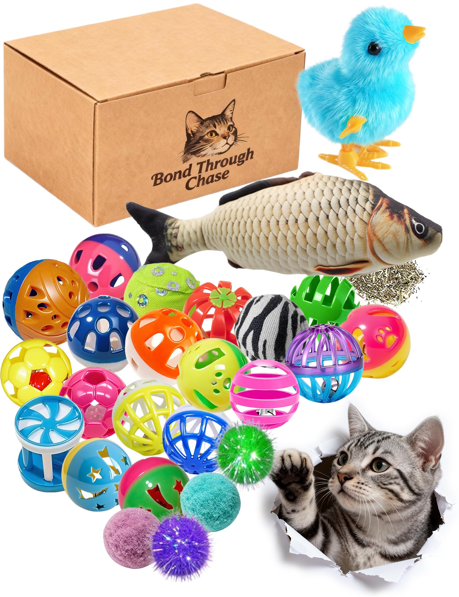 35-Pack Jingle Balls Catnip Fish Wind-Up Chick for Kittens