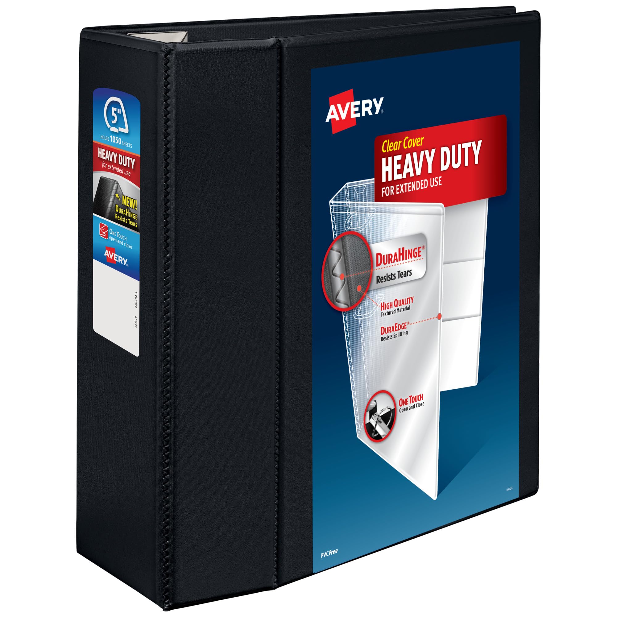 Avery Heavy-Duty 5 Inch Binders 3 Ring, View Binder, 5 Inch EZD Ring, Black, Sturdy (79606)
