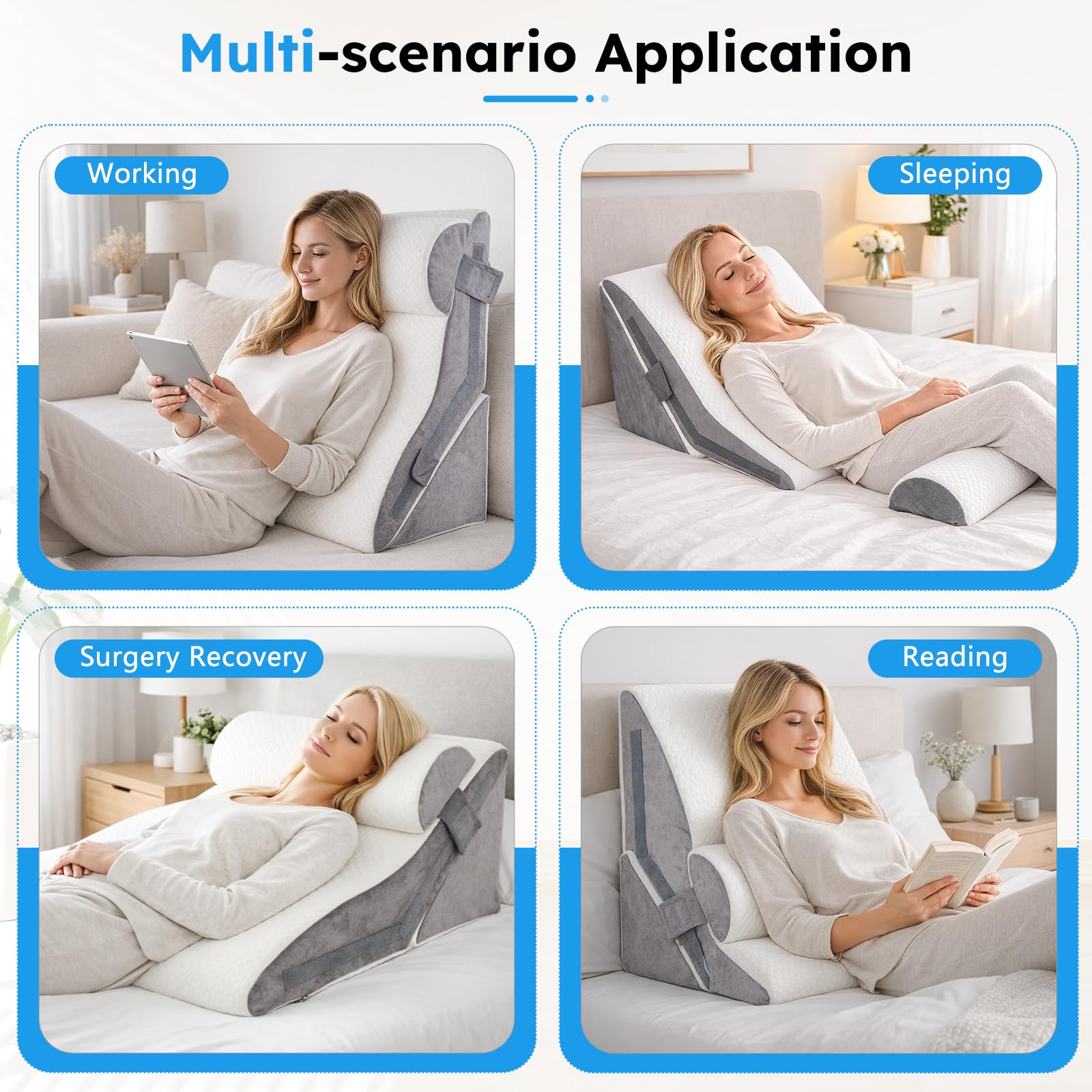 Cuscino a cuneo per dormire, in memory foam, con poggiatesta, inclinazione regolabile, cuscino triangolare rialzato per reflusso acido, sollievo dal mal di schiena, russare, supporto per gambe