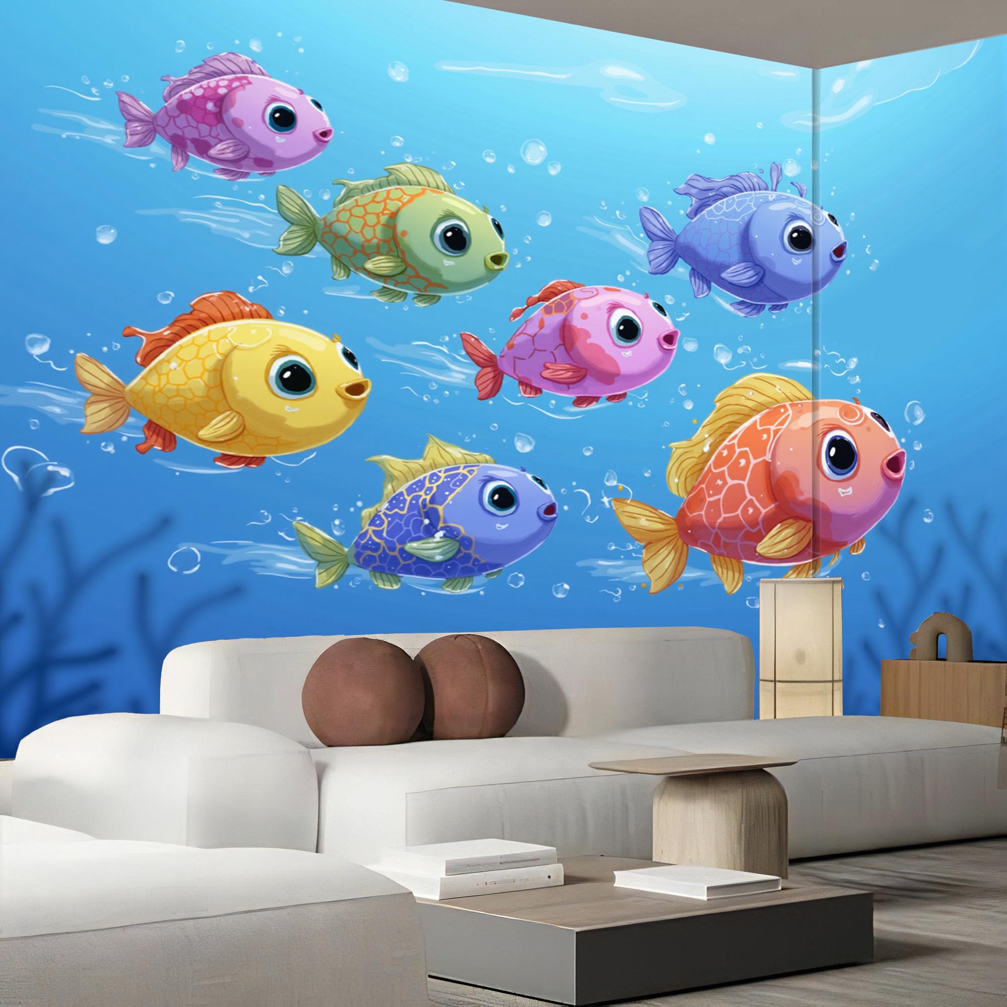 Papier peint panoramique petit poisson pour émerveiller la chambre enfant blue 300x210