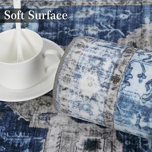 Miniatura 5 de GAOMON Alfombra vintage envejecida, lavable a máquina, para sala de estar, dormitorio, medallón tradicional, antideslizante, resistente a las