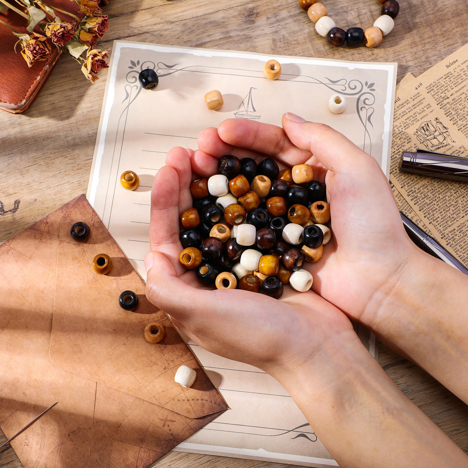 100 Perline Di Legno Naturali Multicolori - Foro Grande Per Fai Da Te E Gioielli - Foto 13