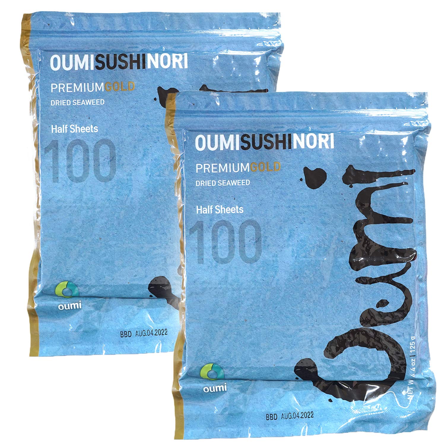 Oumi Sushi Nori Premium Gold Grade Dried Seaweed with Resealable Bag, Product of Korea (200 Half Sheet (2x100-pack))