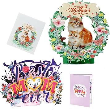Best Mom Ever Flowers Pop Up Card and Fox Mother With Cub Pop Up Card Bundle