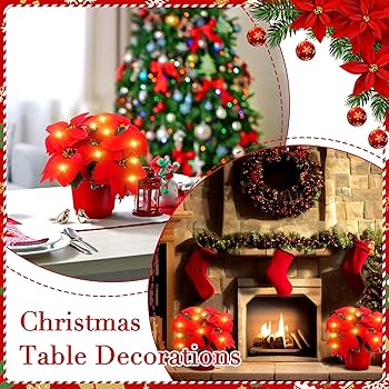 Amazon｜Zeyune クリスマスライト付きポインセチア 花 プリライト