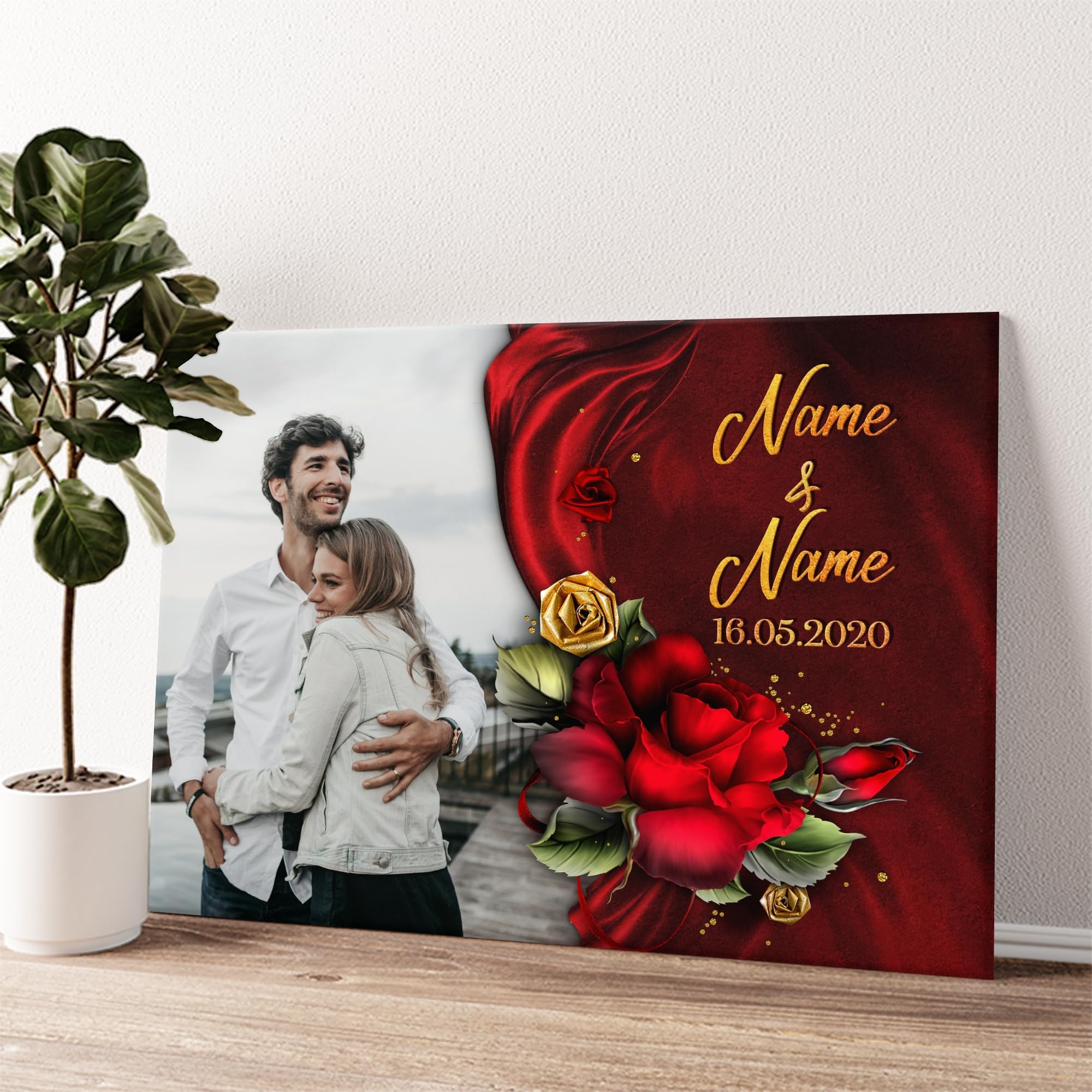 Liebesleinwand | Leinwand mit Foto, Namen und Datum | Wandbild gestalten eigenes Foto, Jahrestag Geschenk für Frauen und Männer | Geschenk der Liebe
