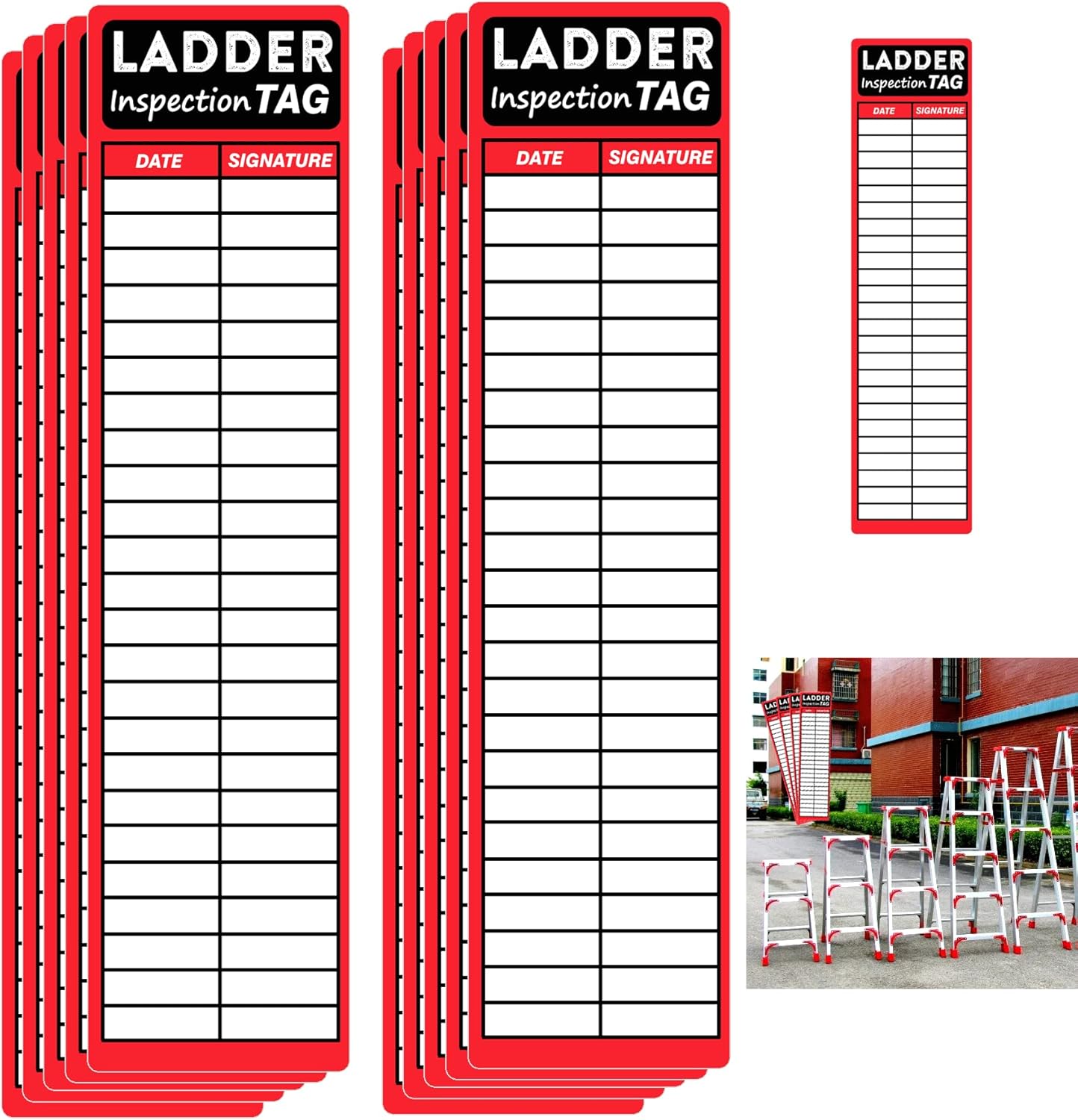 Ladder Inspection Labels Safety Stickers for Ladders 8.5 x 2 Inch Red Safety