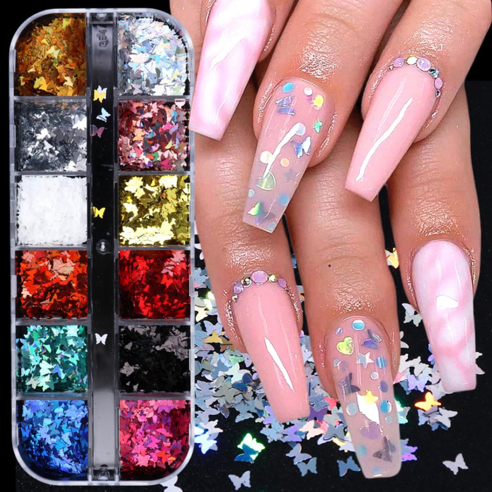 Paillettes 12 Couleurs Holographiques Glitter Nail Art Pour Ongles 3D Papillon