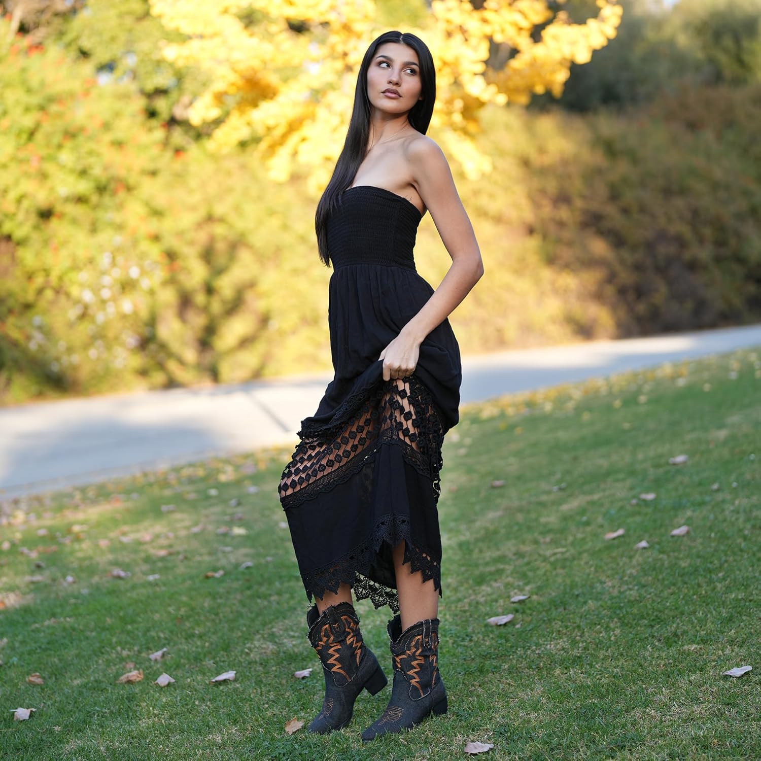 Hawkwell Women's Embroidered Stitched Rodeo Boots Pointed Toe Chunky Block Heel Classic Pull On Cowgirl Ankle Western Booties - Image 3