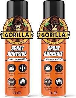 Gorilla Heavy Duty Spray Adhesive, Clear Glue, 14 Ounce (Pack of 2) - Al...