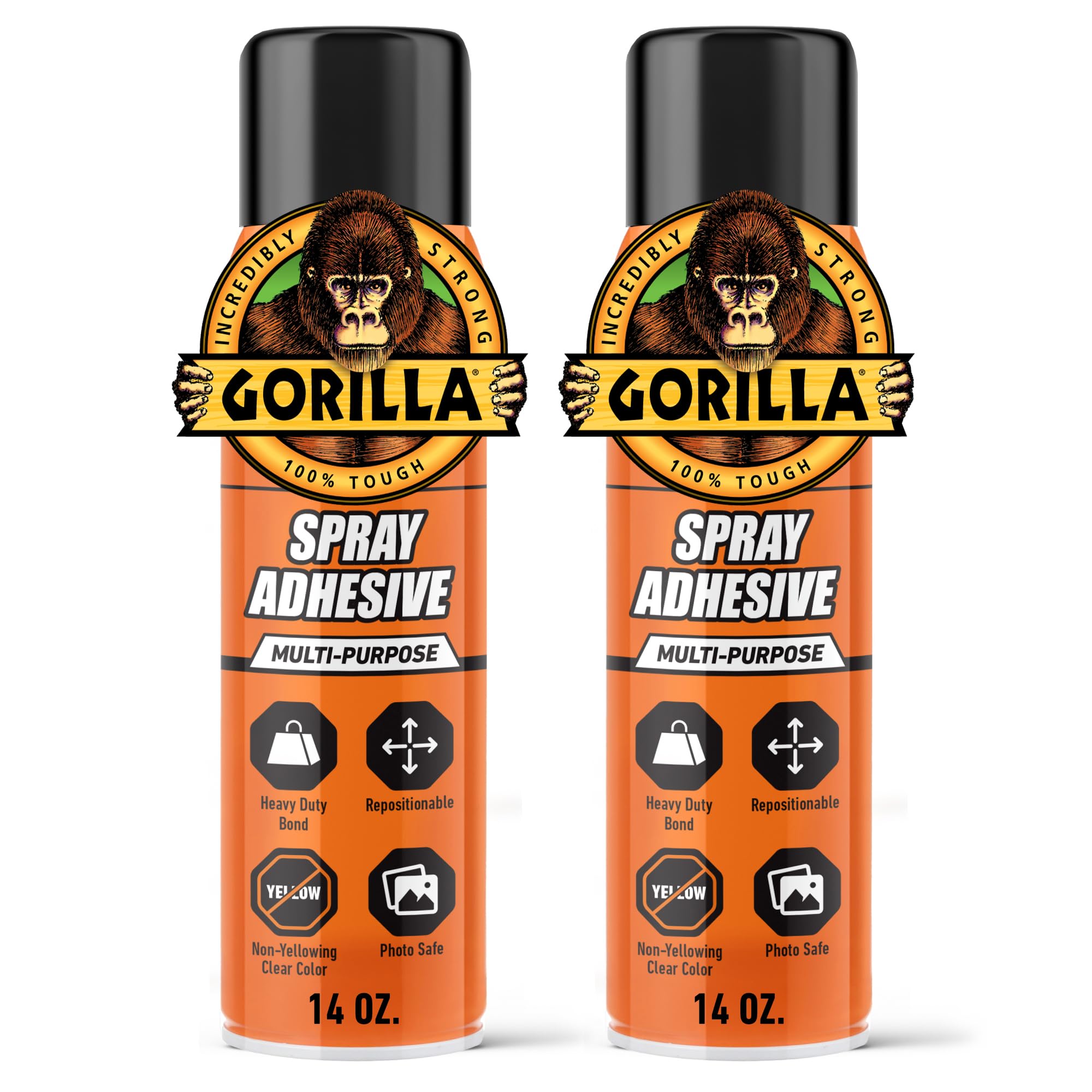 Gorilla Heavy Duty Spray Adhesive, Clear Glue, 14 Ounce (Pack of 2) - All Purpose with Comfort Nozzle for Indoor or Outdoor
