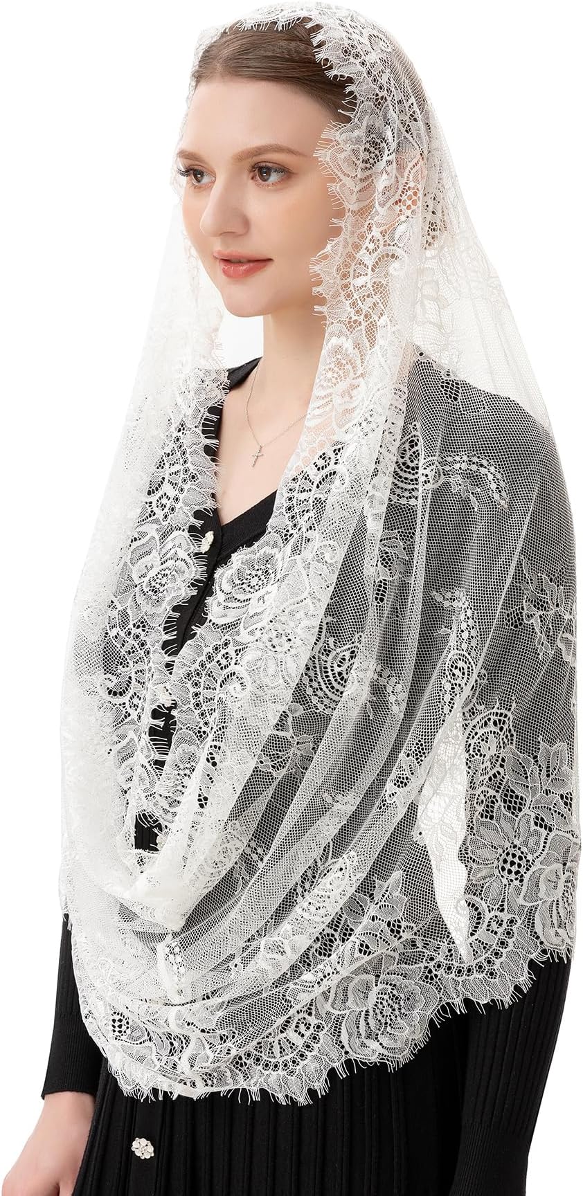 Spanish Style Lace Traditional Vintage Inspired Infinity Shape Mantilla Veil Latin Mass Head Covering