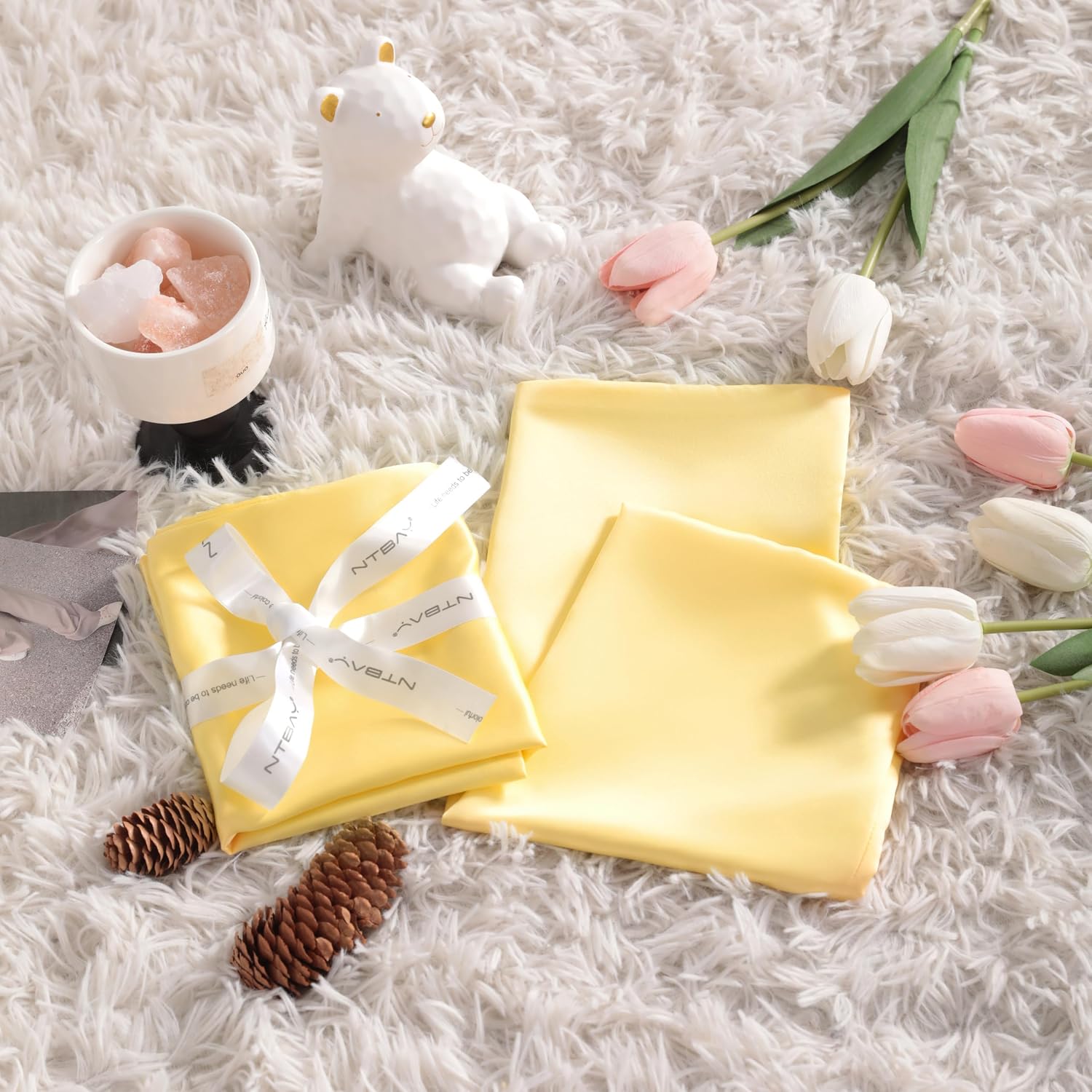 NTBAY Toddler Satin Pillowcases, Set of 2, Zipper, Yellow image 5