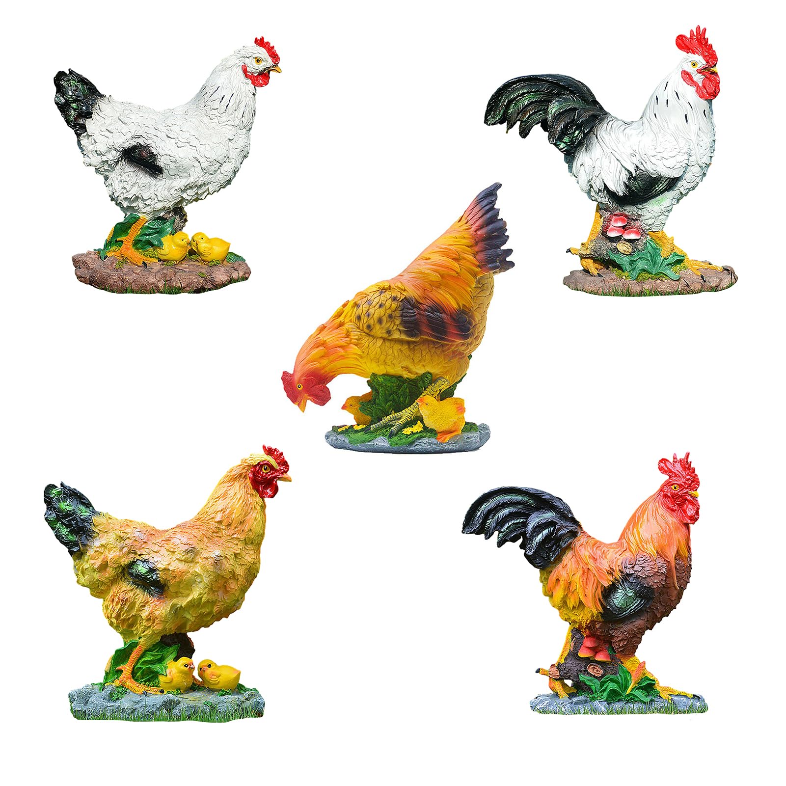 BestAlice Scultura da Giardino Realistica con Gallo, Statue di Pollo in Resina Uniche per L'Arredamento del Giardino, Statua di Gallina di Simulazione per Il Tuo Giardino, Prato o Patio(Gallo marrone)