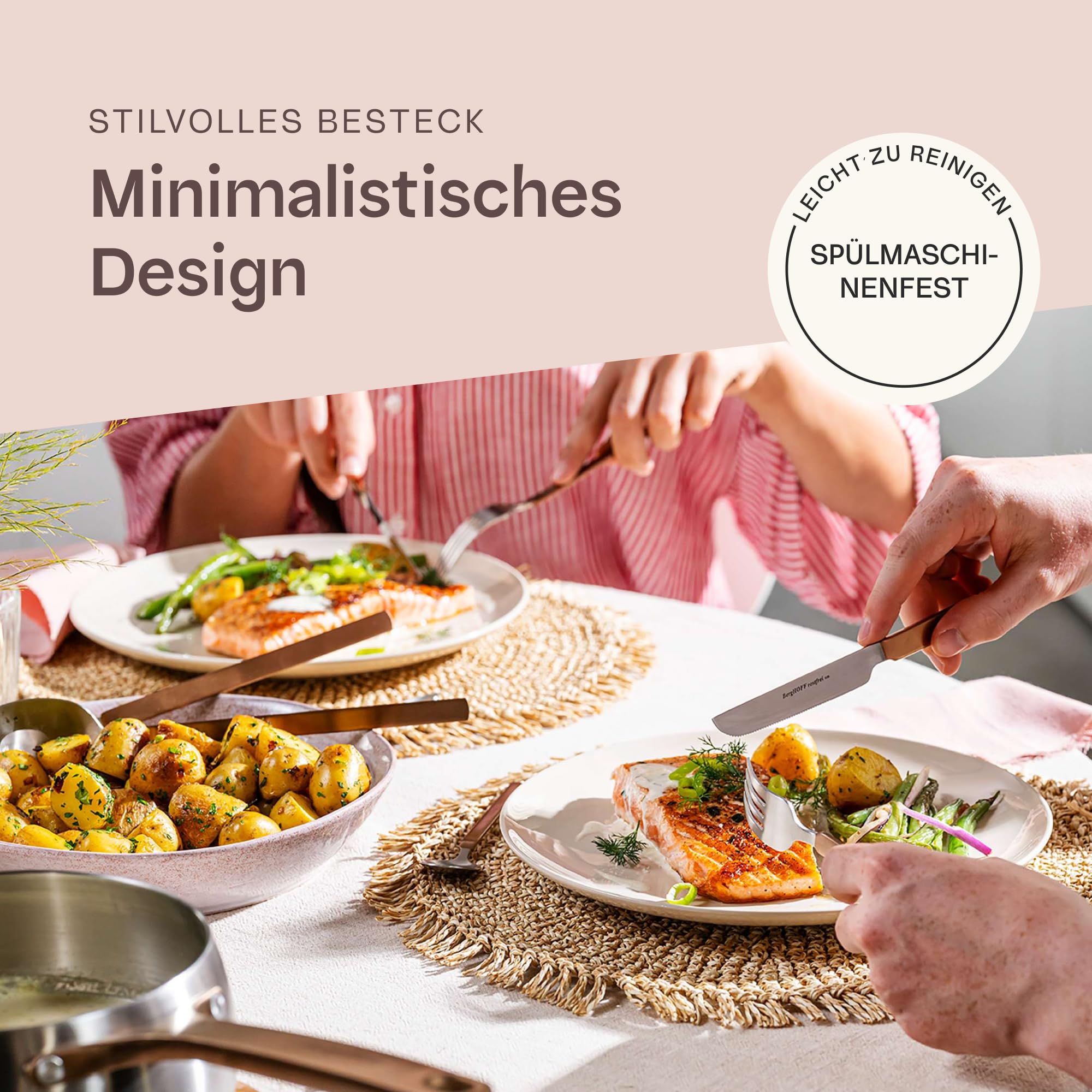 BergHOFF Home Besteck Set für 4 Personen - Besteckset 20tlg. aus Edelstahl – Rosegold Geschirrset spülmaschinenfest – Essservice Set