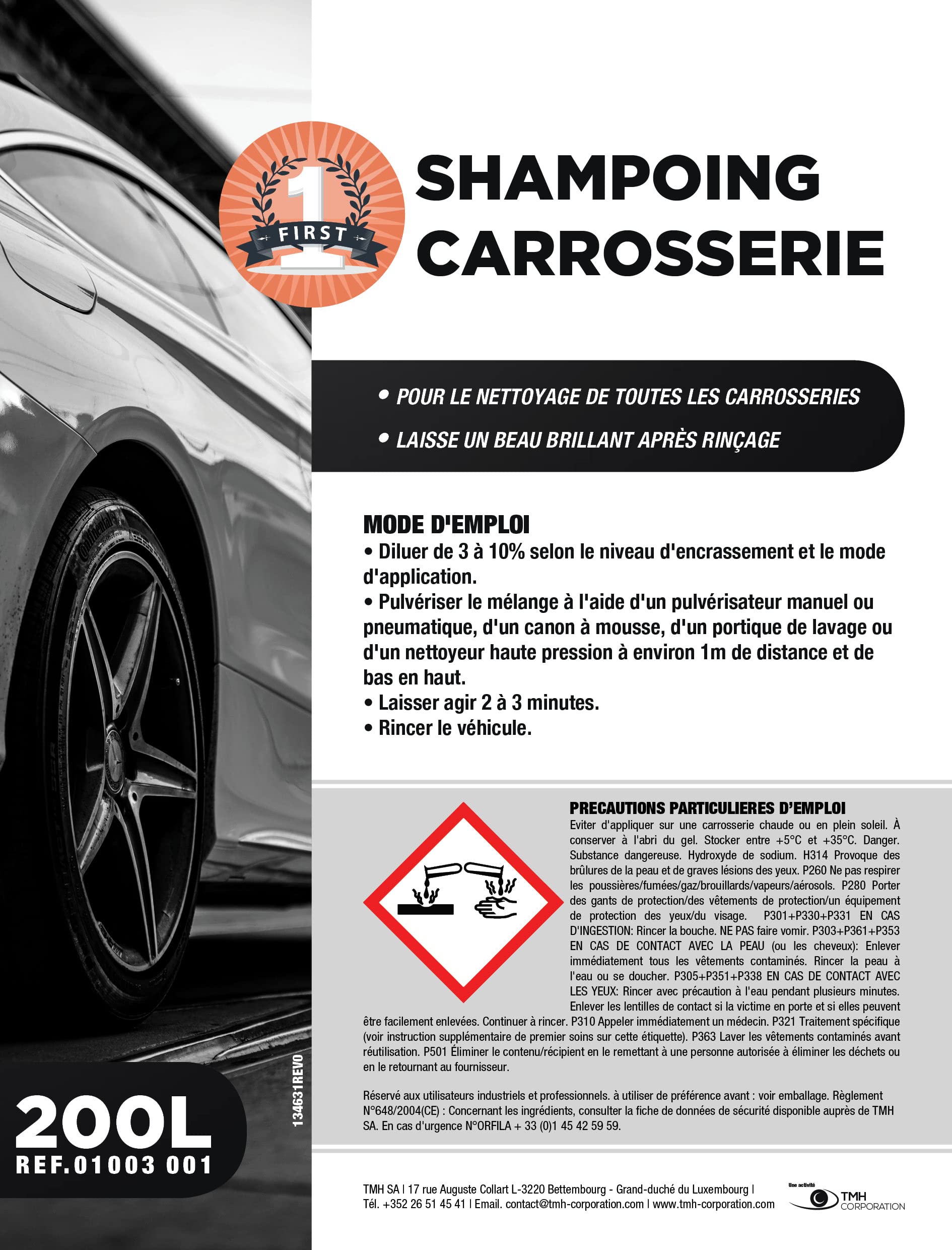 WORKFIRST | Shampoo detergente per auto efficace senza traccia e alta lucentezza, economico e concentrato, lavaggio ad alta pressione o manuale (200)