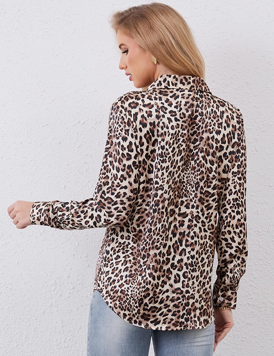 Wrinkle-Resistant Women Silky Button Down Shirts Fashion Printed Long Sleeve Blouse Dressy Casual Tops - Image 5