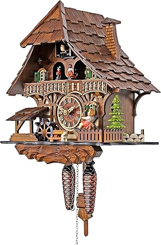 Miniatura 3 de Reloj cucú tradicional, estilo casa en el bosque negro, con bailarinas, para la cocina y el hogar.