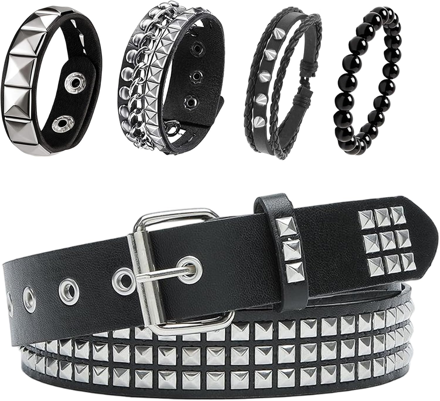 YMO Black Studded Belt, Studded Bracelet Emo Bracelets Punk Rock Spiked Cuffs Goth Rivet Spiked Bracelets Grunge Emo Accessories for Women Men