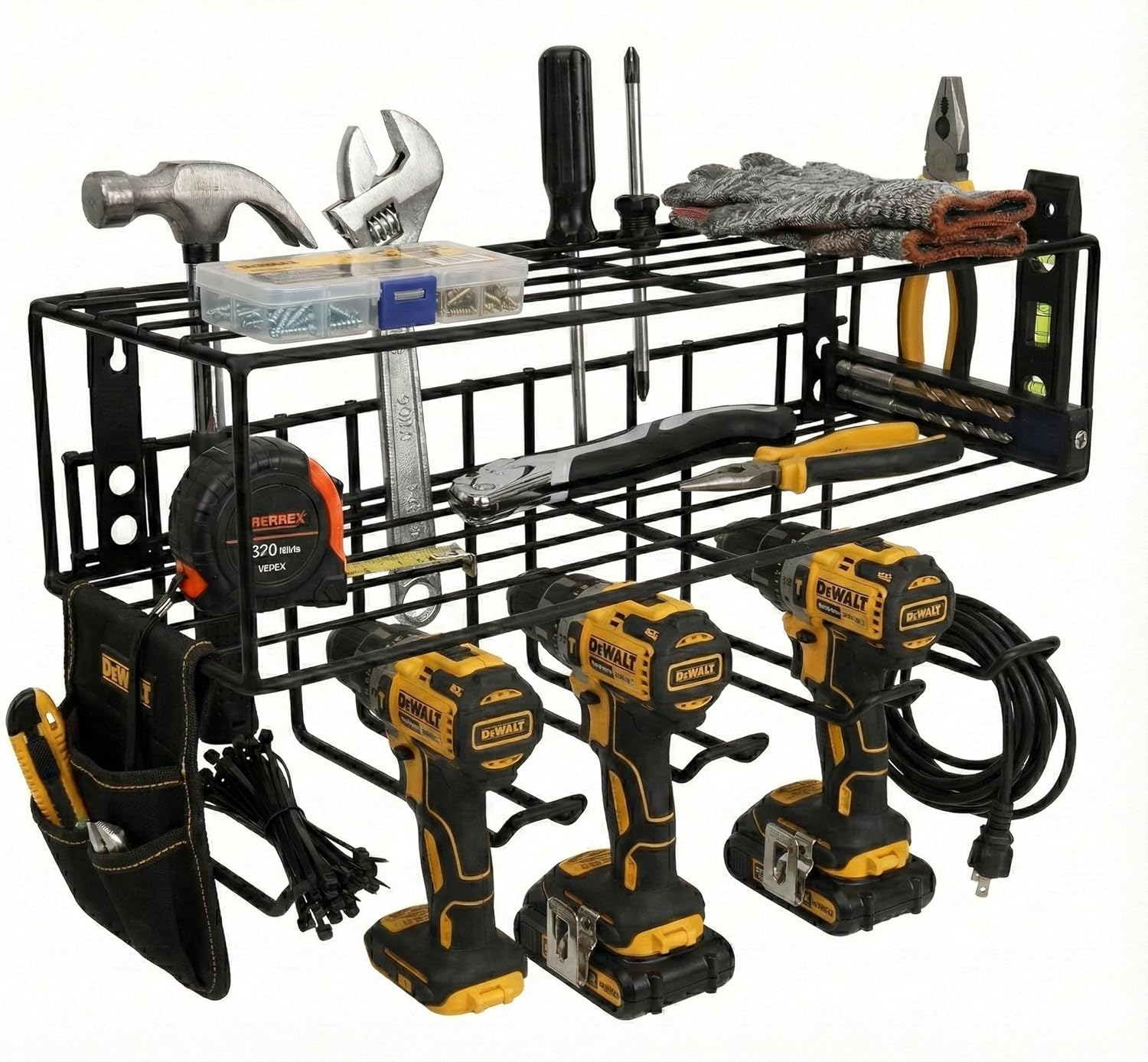 C CRYSTAL LEMON Drill Holder Wall Mount – Hanging Power Tool Holder Rack Shelf – Wall-Mounted Tool Organizer and Storage for Power Tools, Utensils, Equipment – Heavy-Duty Iron Cordless Drill Holder