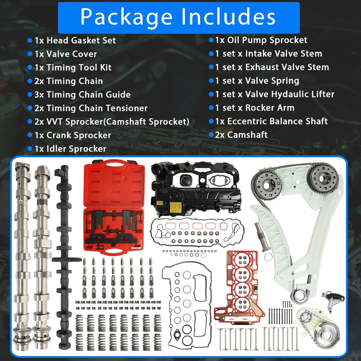 N20 Engine Rebuild Overhaul Kit Timing Chain Tool Kit VVT Head Gasket Set Camshaft Valve Spring & Lifter & Rocker Arm Fit For BMW N26 125i 320i 328i 428i 528i X1 X3 Z4 F30 F10 F25 E89 N20B20A 2.0T