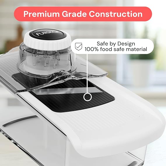 Fullstar Pro - 6-in-1 Mandoline Vegetable Slicer, Julienne Cutter & Grater | Food Onion & Potato Slicer - Veg Spiralizer, Cheese Grater - Fast & Safe with Finger Guard, Safety Glove (6-in-1, White)