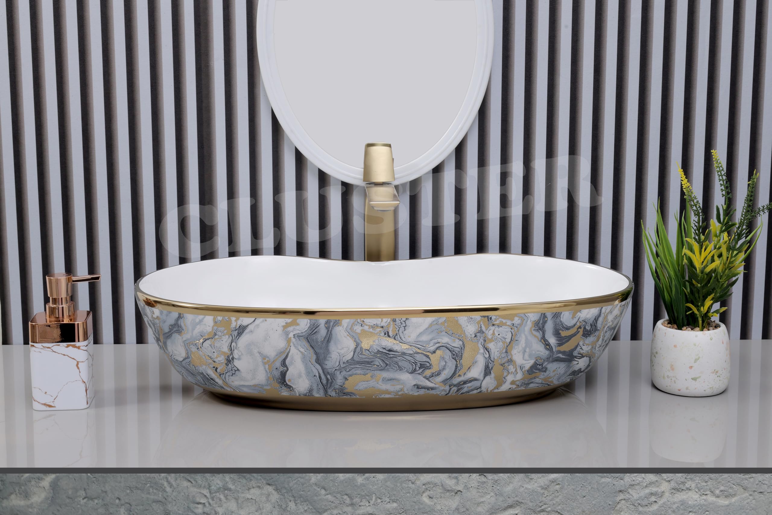 CLUSTER Designer Glossy Ceramic Table Top | Wash Basin For Bathroom And Livingroom And Resturant Decor, White And Blend Colors, Oval, 620x360x140 Mm (B0D2J34KF3) Amazon Price History, Amazon Price Tracker