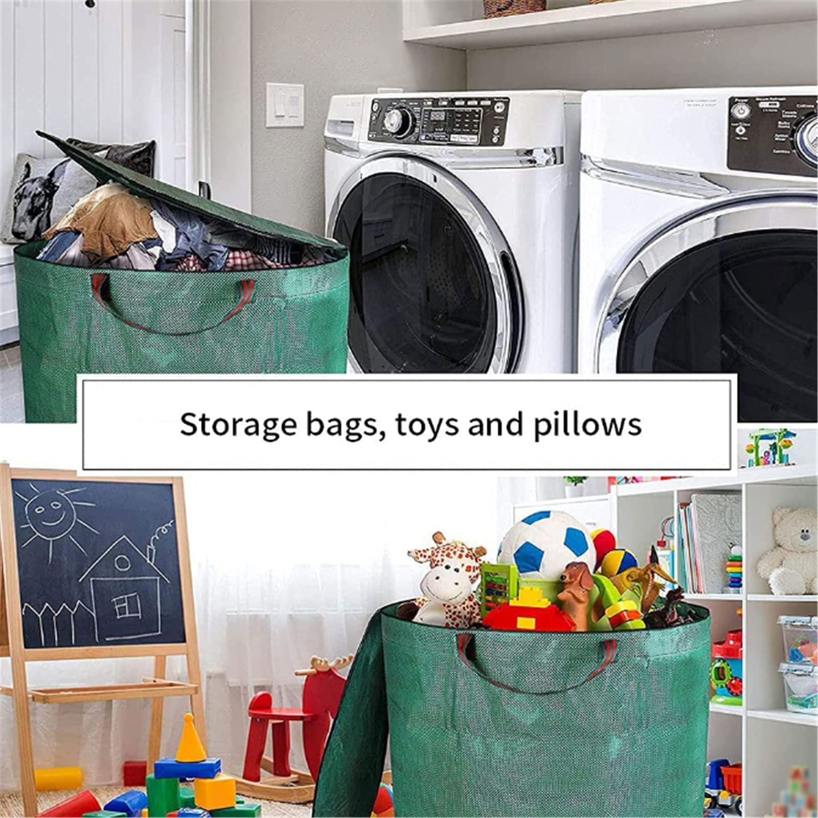 Sacs De Jardin,Sacs à Déchets De Jardin Vertsavec avec Poignées Et Couvercle Fermeture éclair Sacs Résistants Réutilisables Stable Imperméables Pliable De Jardin (120L,Lot de 4)