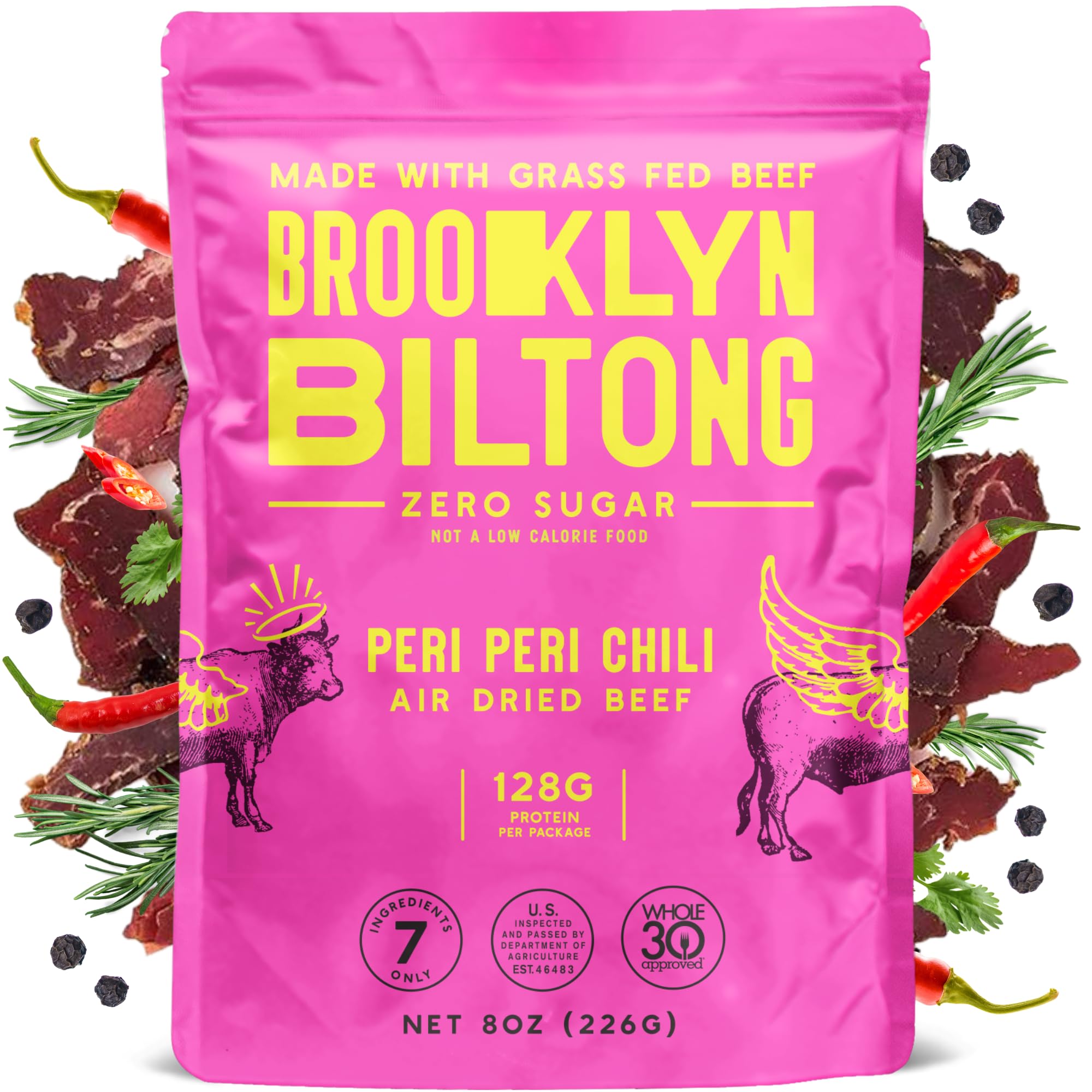 - Brooklyn Biltong Air Dried Grass Fed Beef Snack, South African Beef Jerky (8 oz, Pack of 1) - Whole30 Approved, Paleo, Keto, Gluten Free, Sugar Free, Made in USA - (Peri Peri)