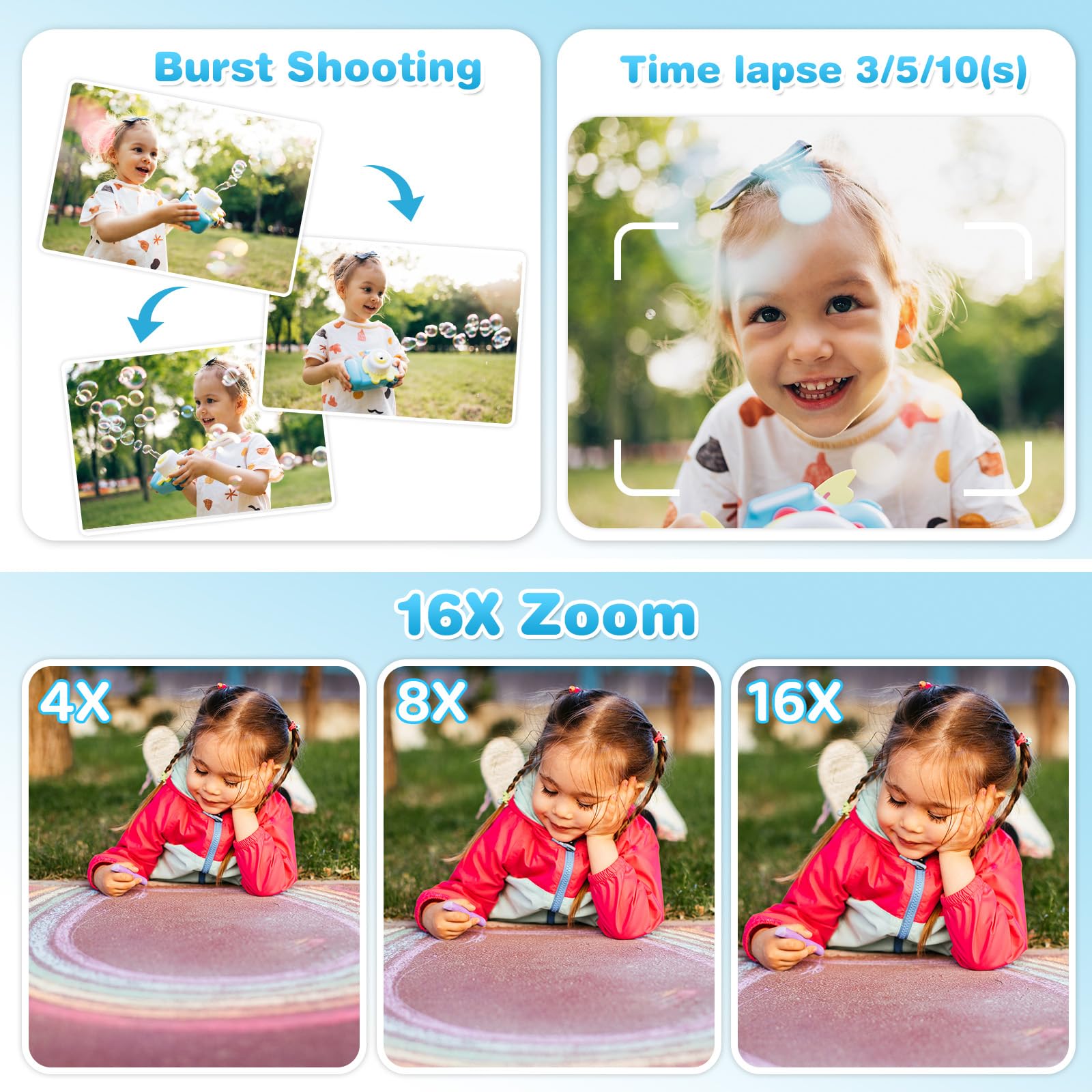 Sofortbildkamera für Kinder 1080P HD Selfie Sofortdruck Geschenk ab 3-11 Jahre Mädchen Jungen Blau